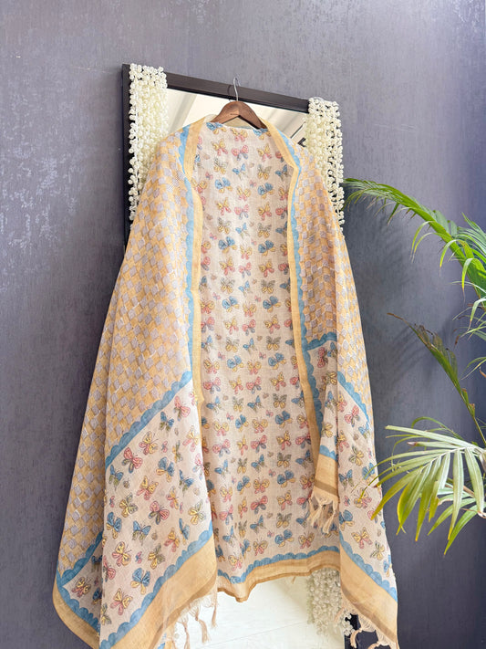 Linen butterflies kantha work suit