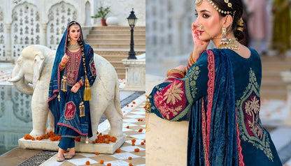 Velvet Front back Marori Aari work suit