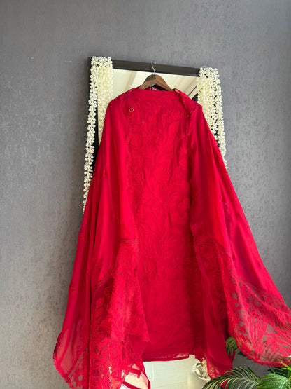 Luxurious organza appliqué work birds suit