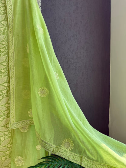 Luxurious Mul chanderi lucknowi handwork suit