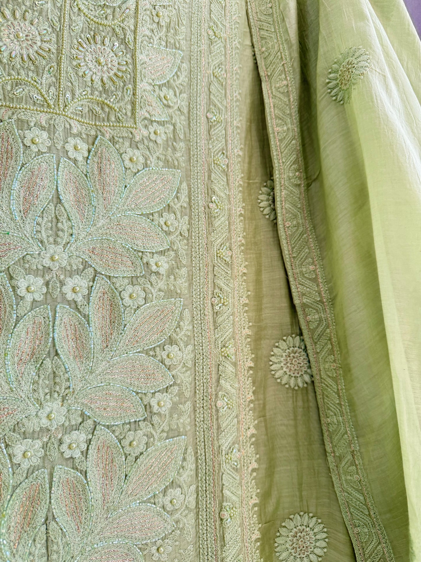 Luxurious Mul chanderi lucknowi handwork suit