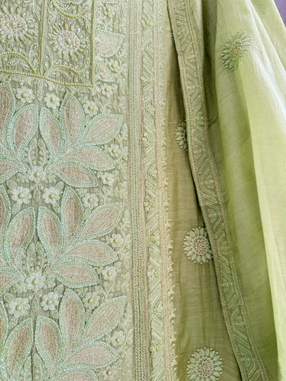 Luxurious Mul chanderi lucknowi handwork suit