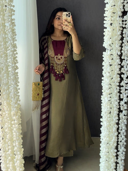 Tissue silk zardozi suit set