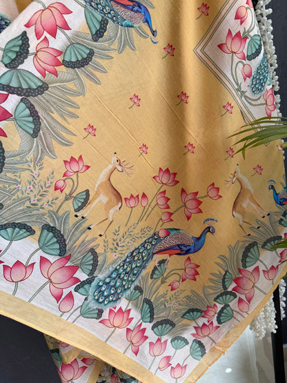 Mulmul cotton deers peacock handwork suit