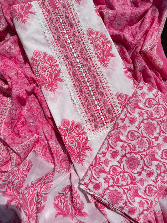 Mulmul cotton blockprinted suit