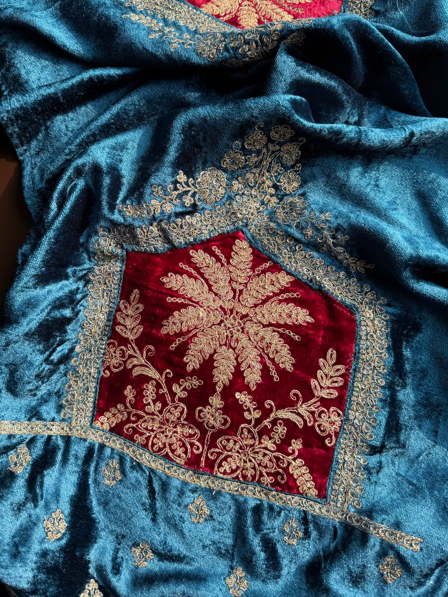 Velvet Front back Marori Aari work suit