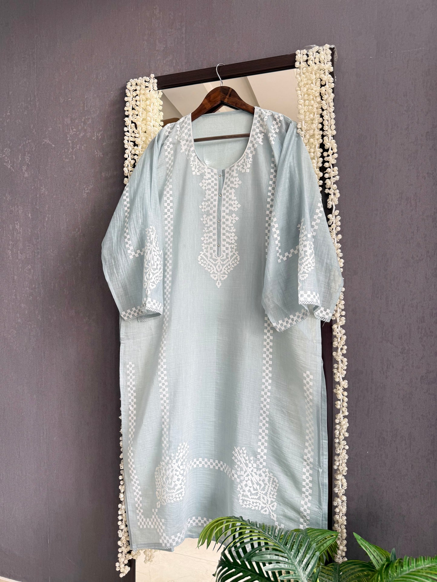 Luxurious Mul chanderi appliqué work suit