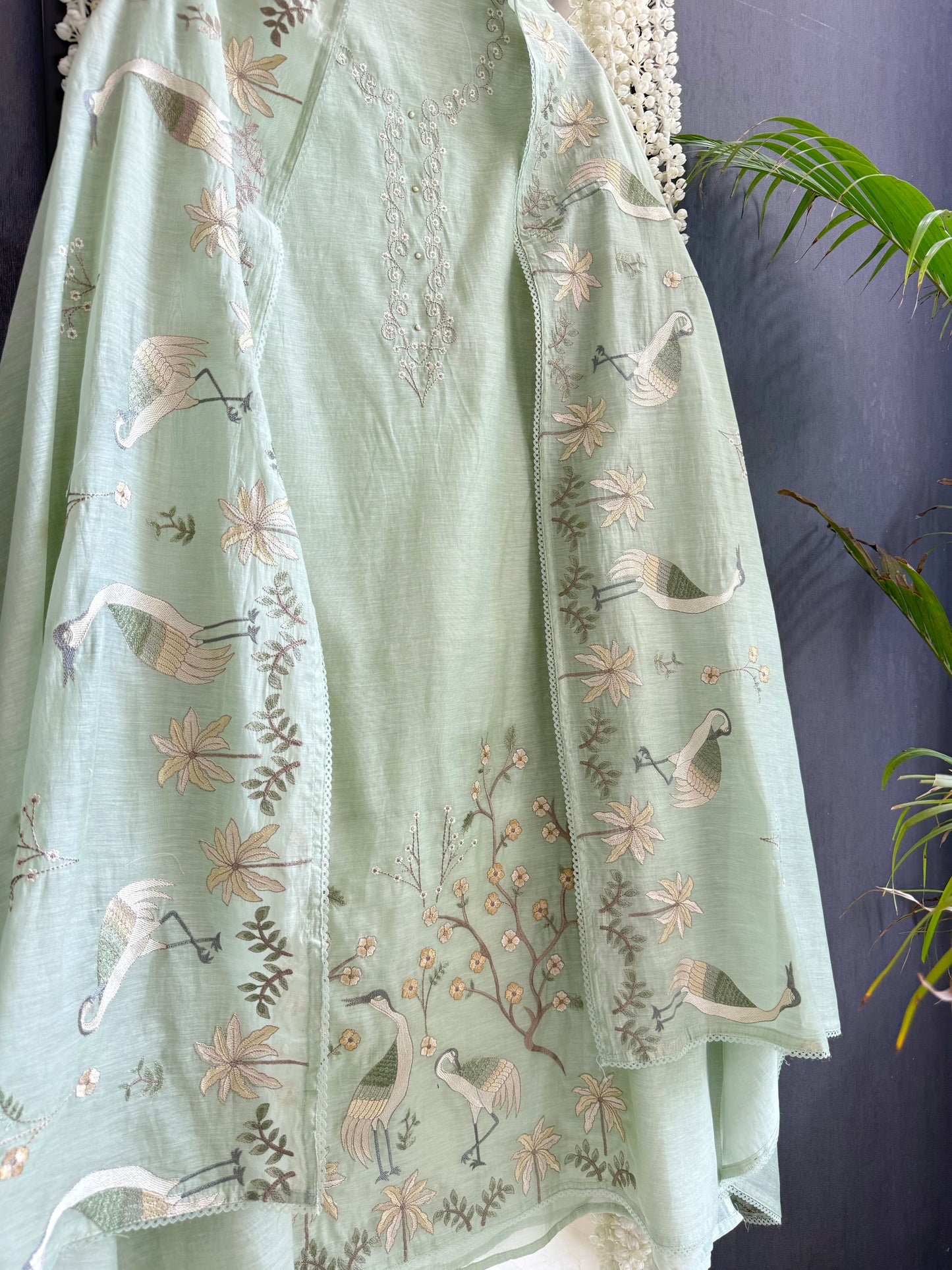 Luxurious Mul chanderi flamingos suit