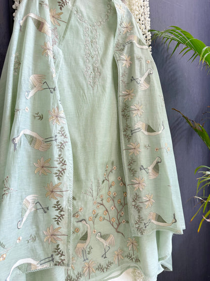 Luxurious Mul chanderi flamingos suit