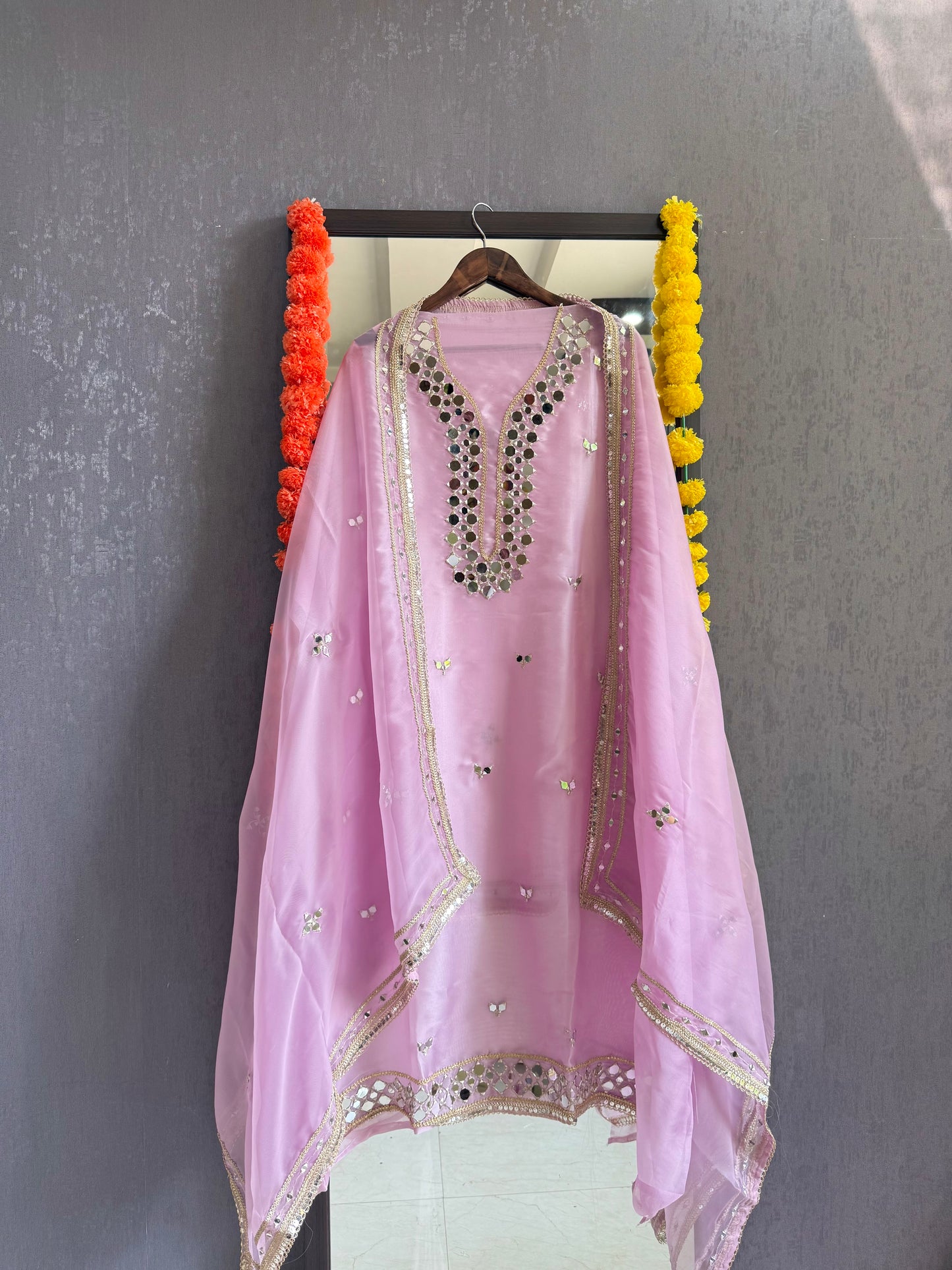 Premium Mirror work organza suit