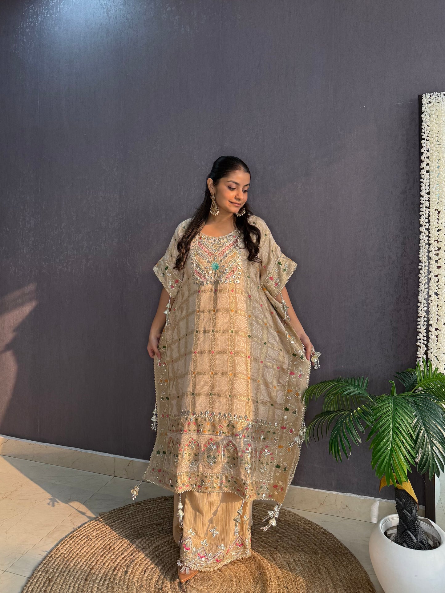 Luxurious gharchola bandhej kaftan set