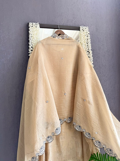 Luxurious Mul chanderi aqua shells suit