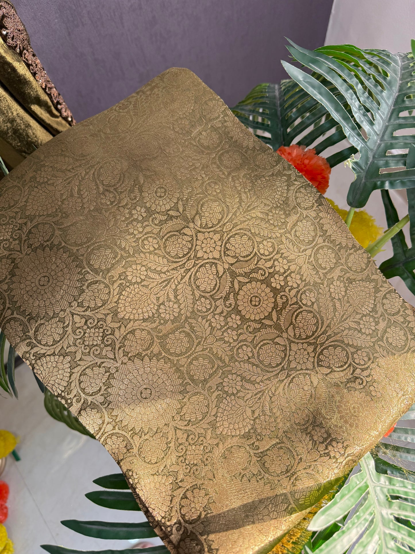 Velvet brocade marori aari work suit