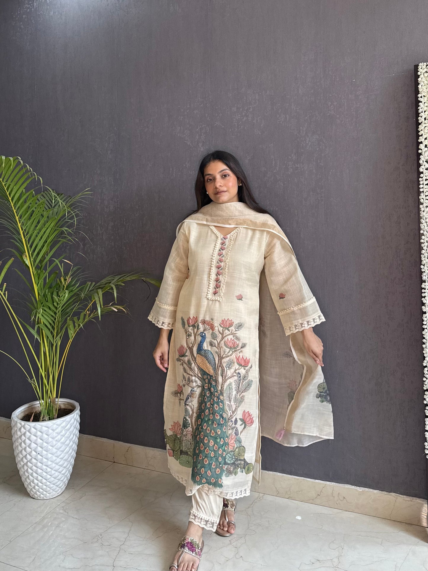 Linen peacock kurta set