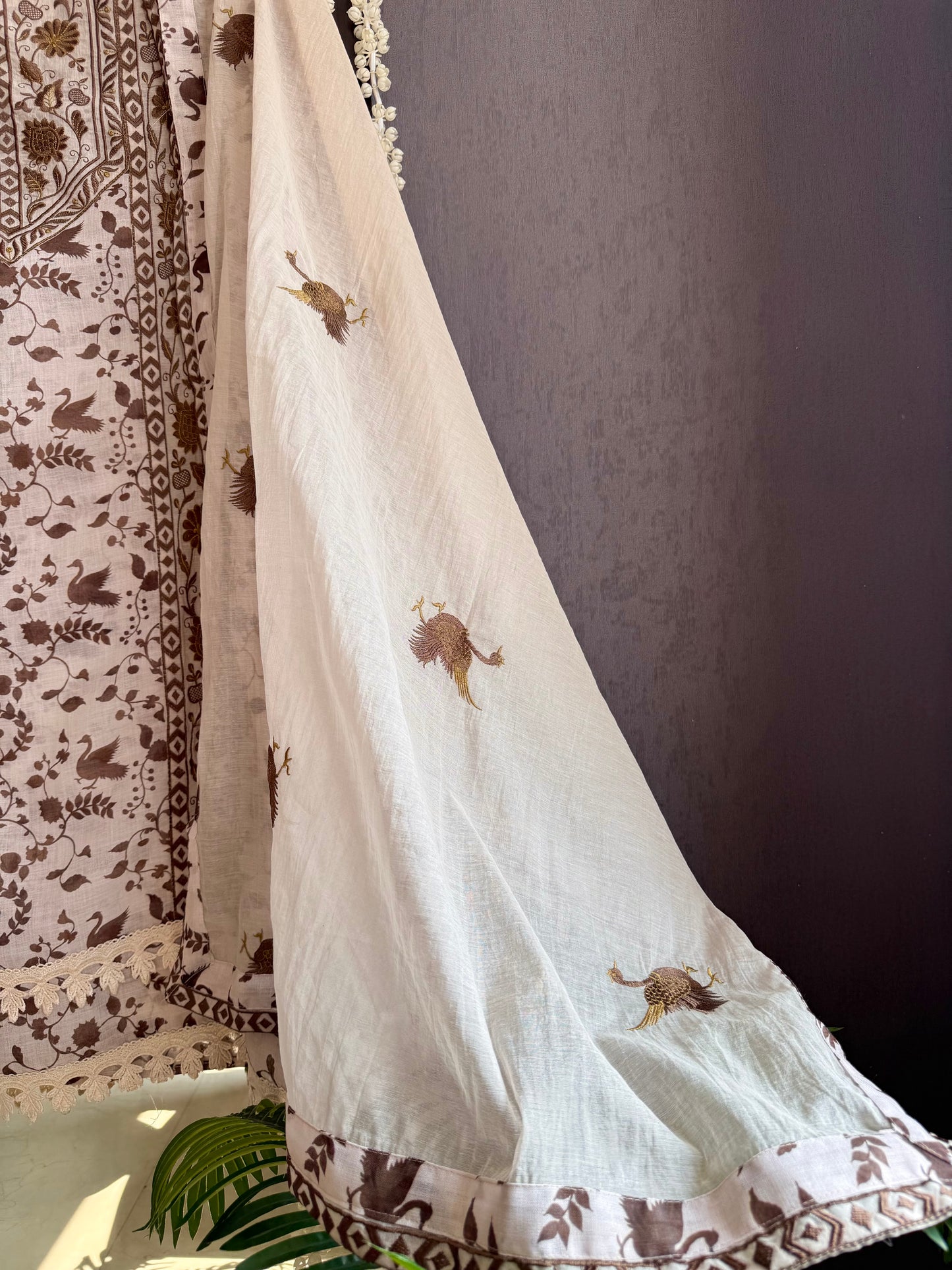 Luxurious Mul chanderi swans suit