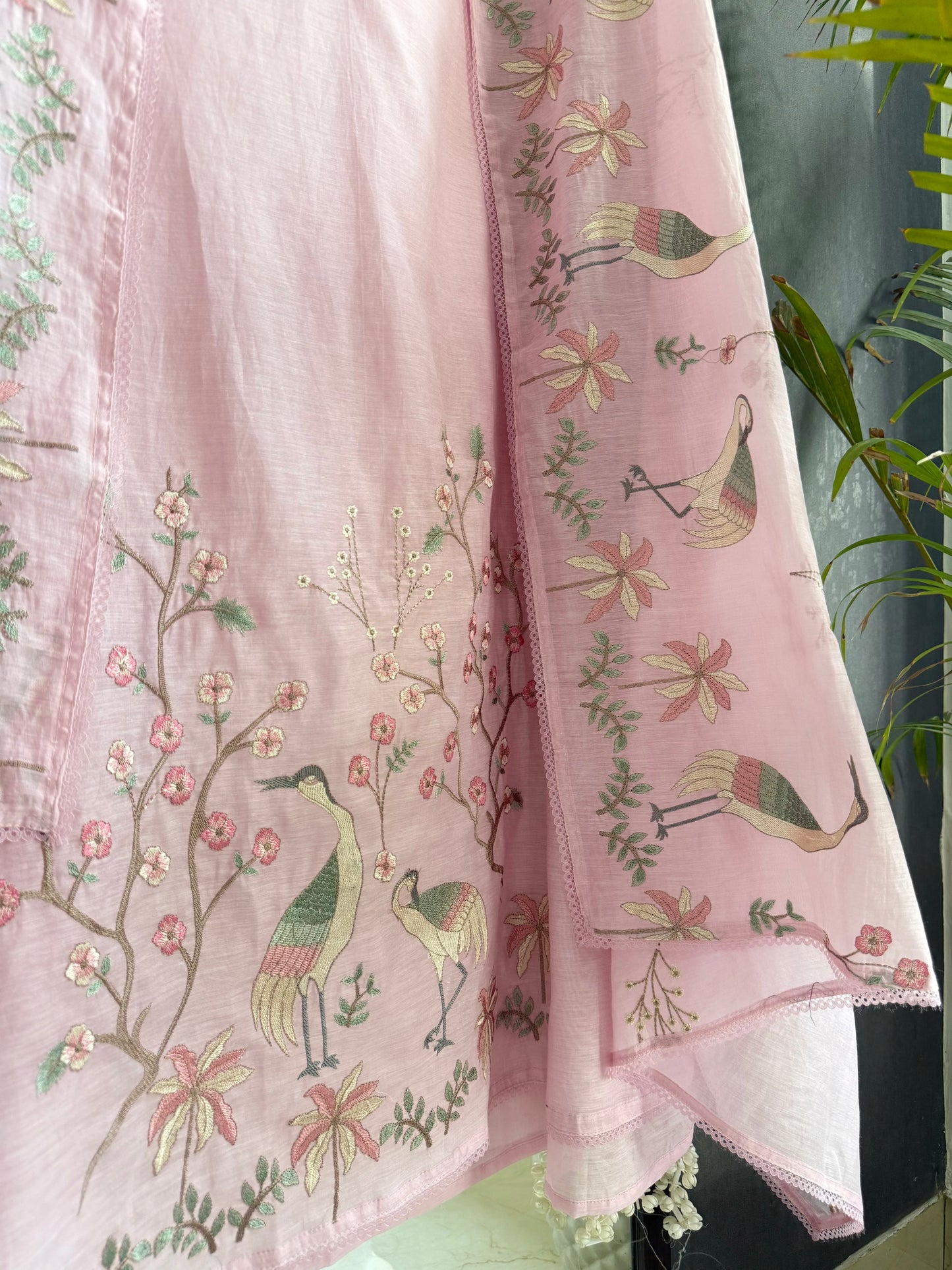 Luxurious Mul chanderi flamingos suit