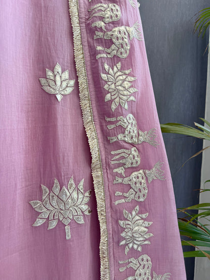 Luxurious Mul chanderi gota appliqué work suit