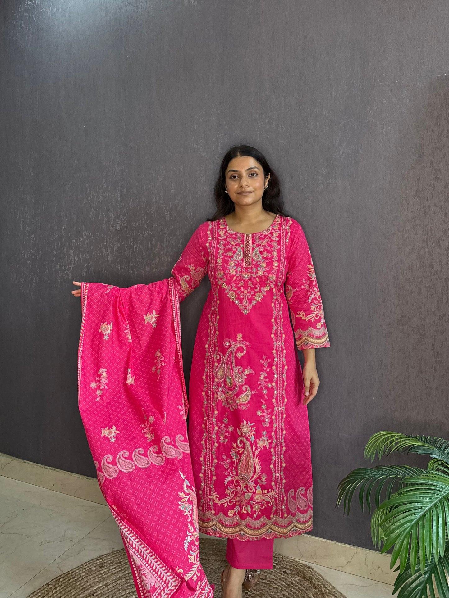 Pure cotton printed handwork kurta set