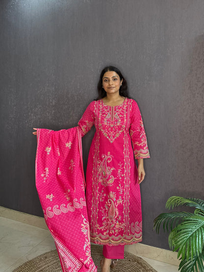 Pure cotton printed handwork kurta set