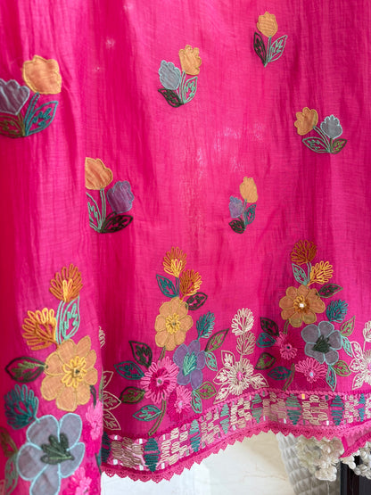 Luxurious Mul chanderi appliqué mirror work suit