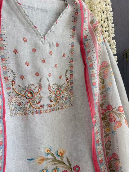 Linen handwork floral suit