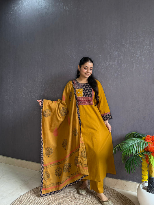 Mirror ajrakh A line suit set