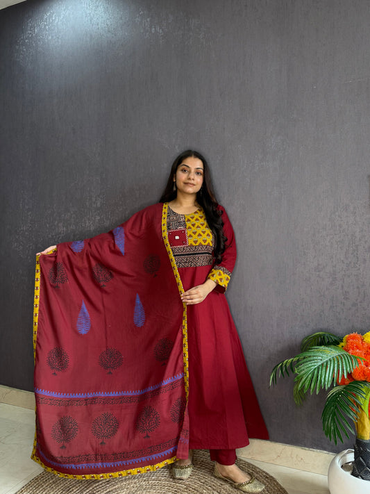 Mirror ajrakh A line suit set