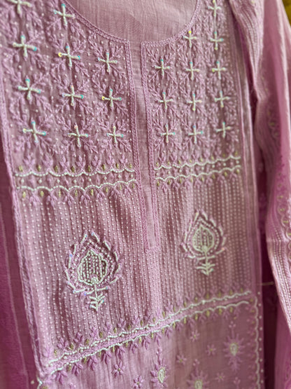Luxurious Mul chanderi lucknowi handwork suit