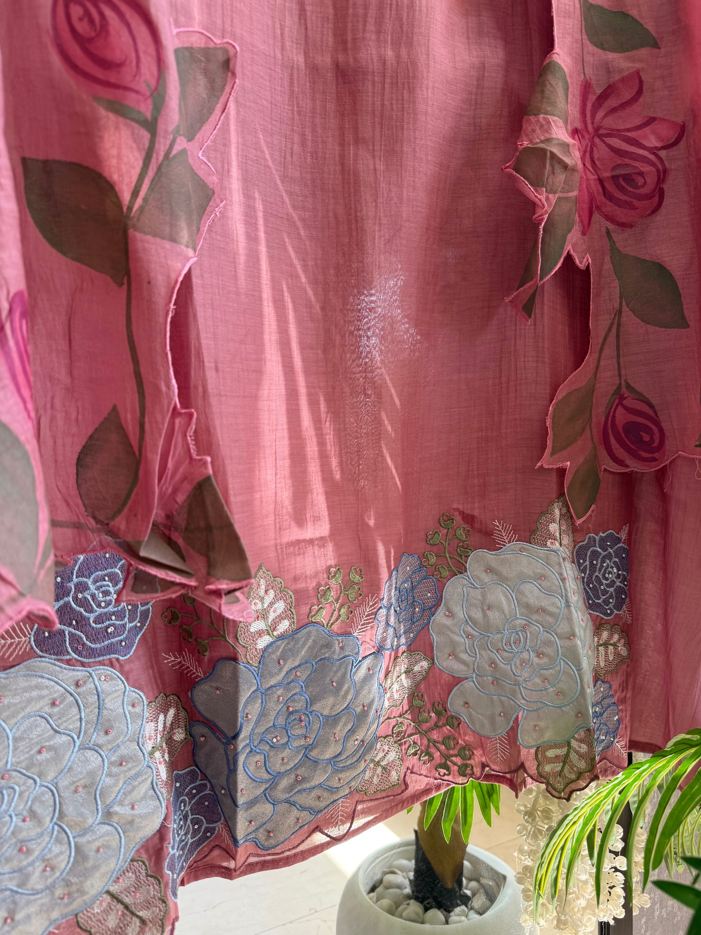 Luxurious Mul chanderi handpainted florals suit