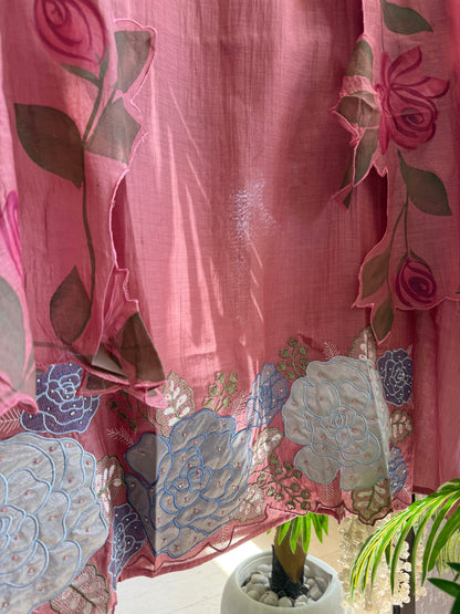 Luxurious Mul chanderi handpainted florals suit