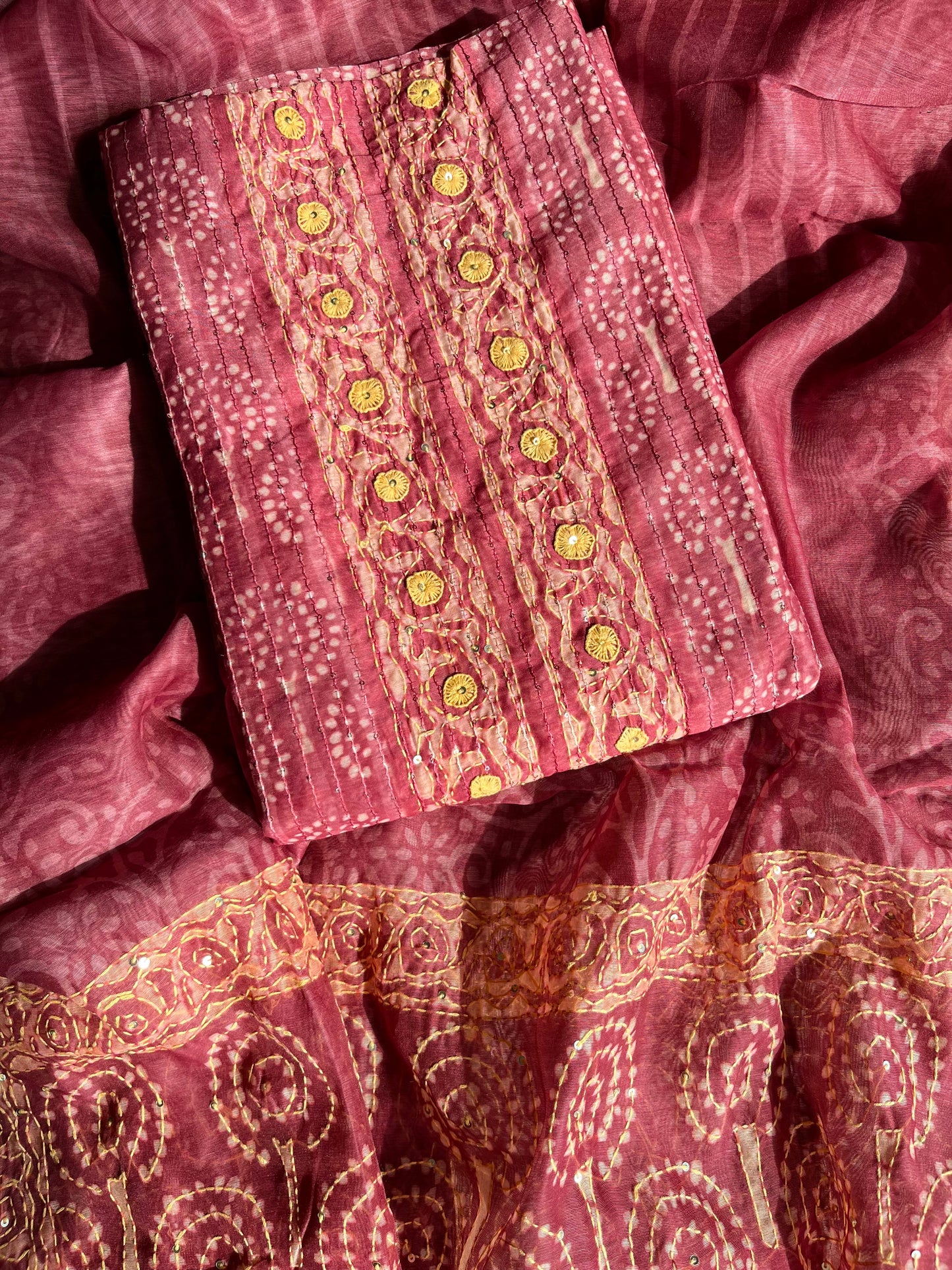 Maheshwari Kantha work Unstitched suit