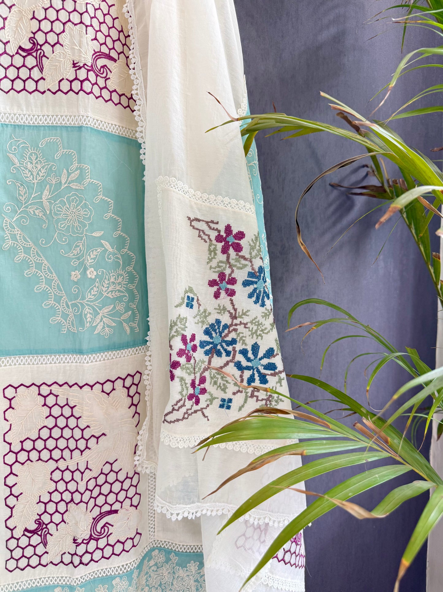 Luxurious Mul chanderi cross-stitch suit