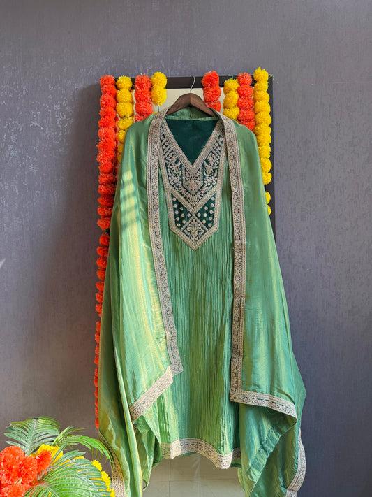 Crush tissue marori aari work suit
