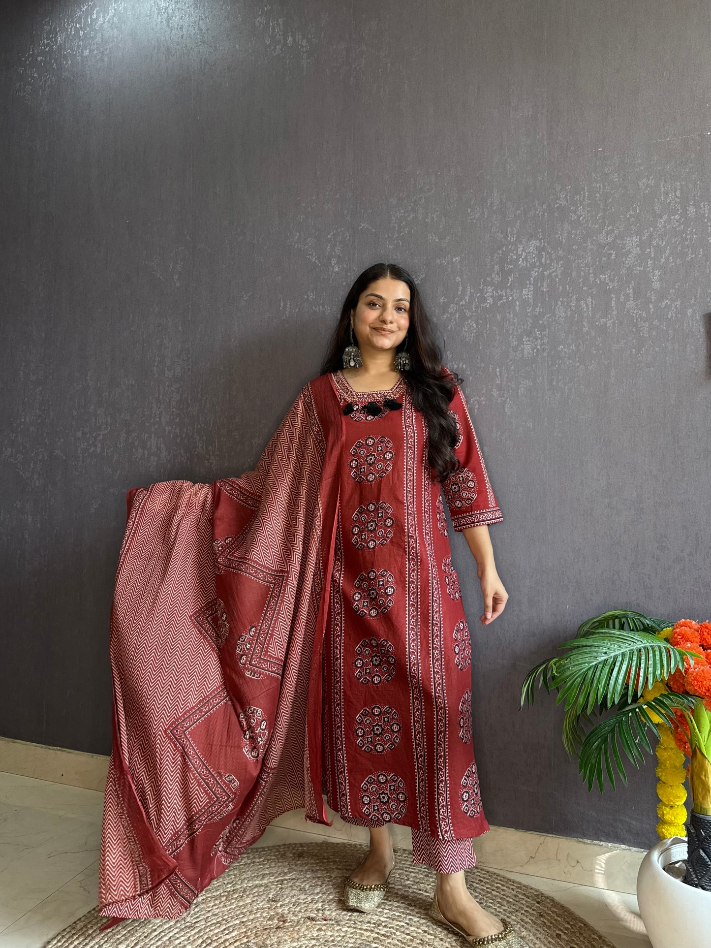 Pure cotton ajrakh print suit set