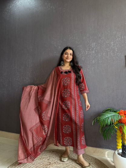 Pure cotton ajrakh print suit set