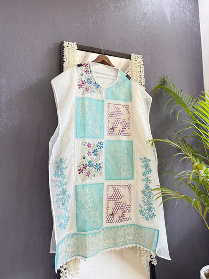 Luxurious Mul chanderi cross-stitch suit