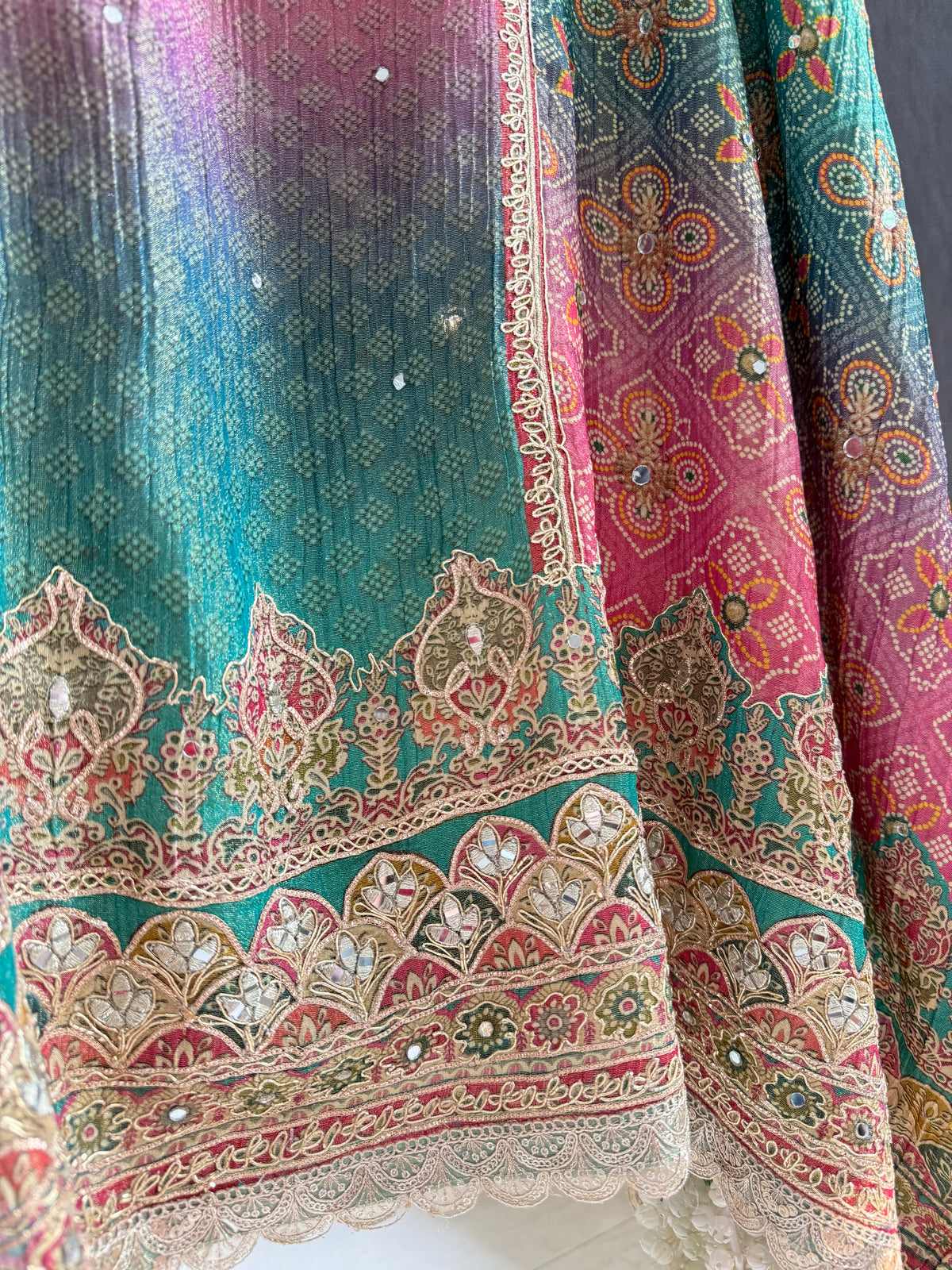 Crush tissue Bandhani ombré suit