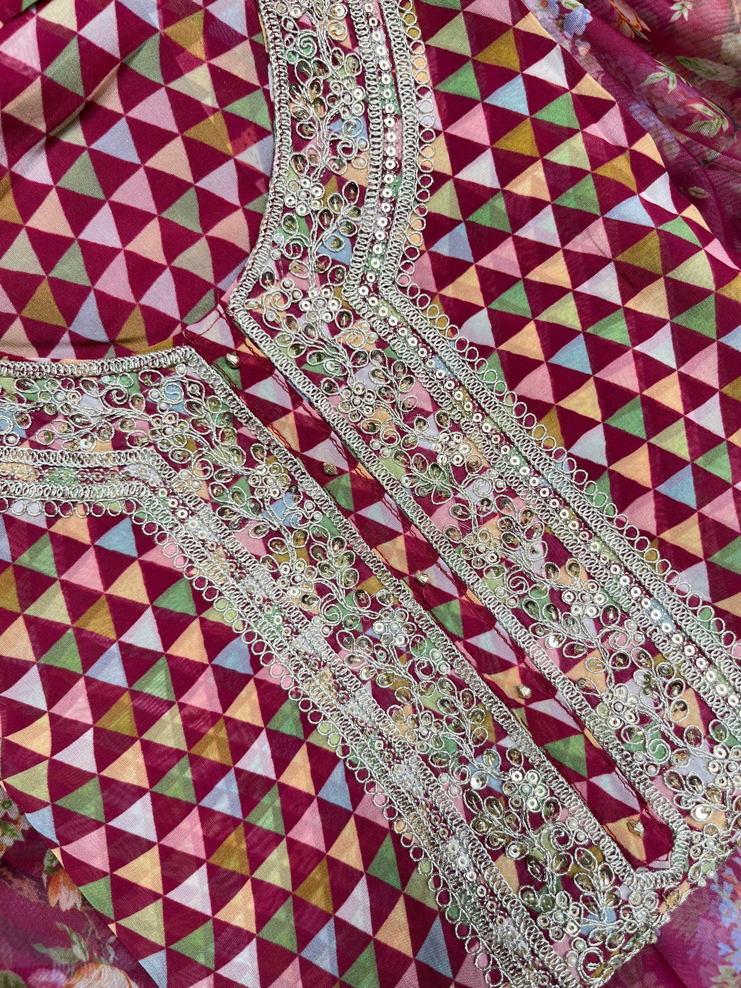 Aari work pearlwork organza suits