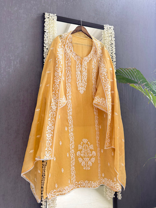 Luxurious Mul chanderi appliqué work suit