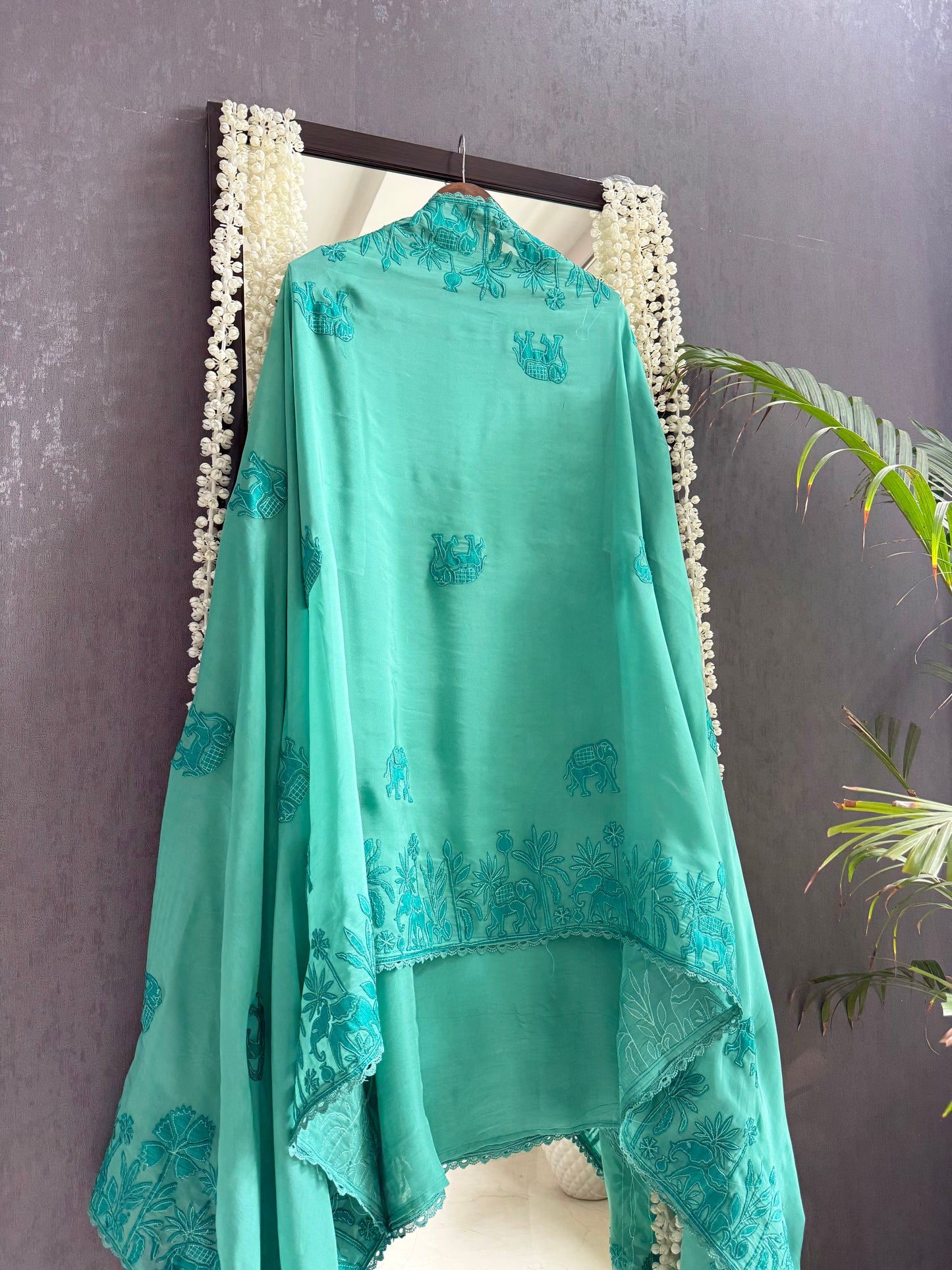 Organza appliqué work elephants suit