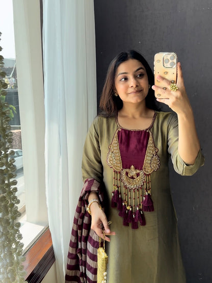 Tissue silk zardozi suit set