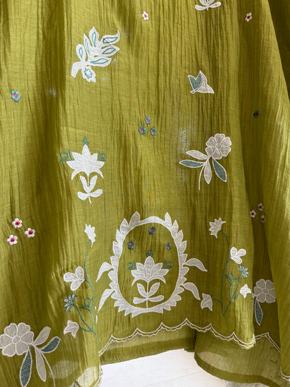 Luxurious Mul chanderi appliqué work suit