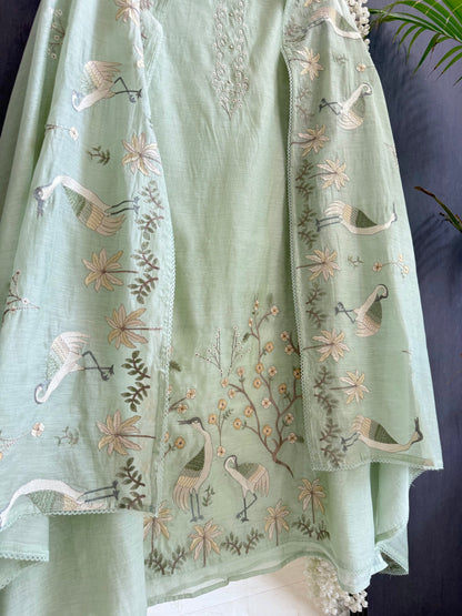 Luxurious Mul chanderi flamingos suit