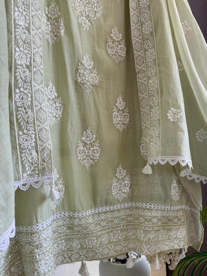 Luxurious Mul chanderi lucknowi handwork suit