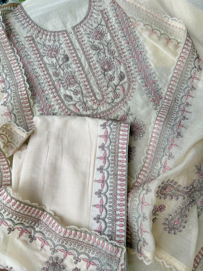 Luxurious Mul chanderi antique dori sitara suit