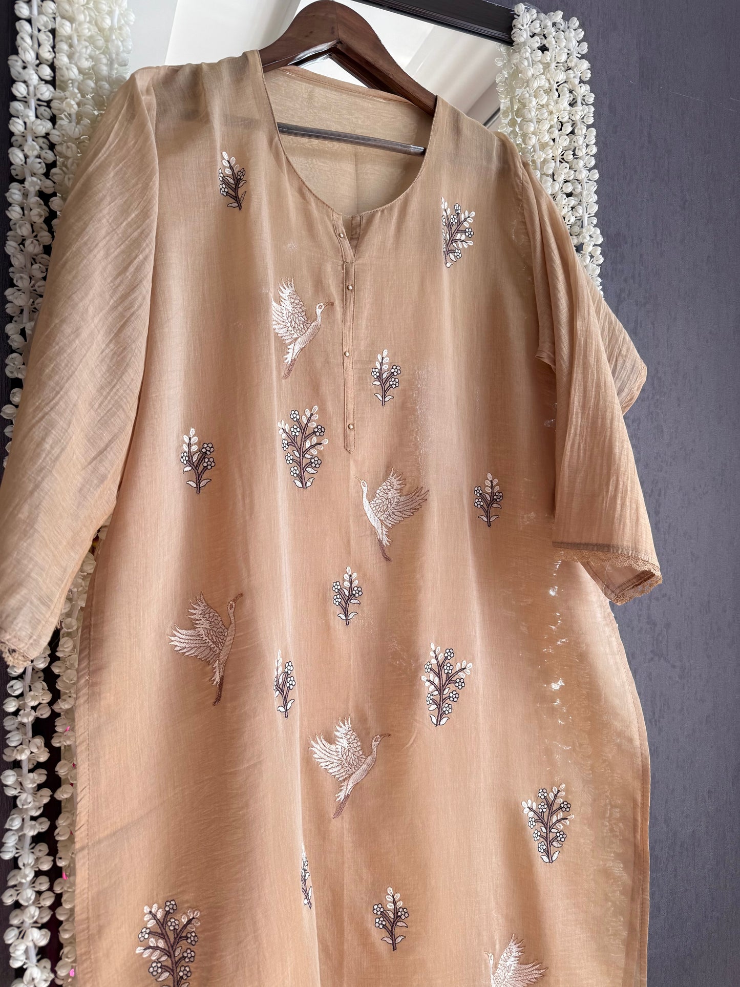 Luxurious Mul chanderi deers swans suit