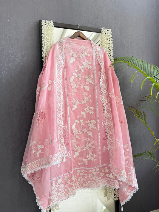 Luxurious Mul chanderi lucknowi birds handwork suit