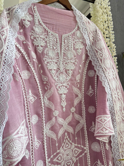 Luxurious Mul chanderi lucknowi handwork suit