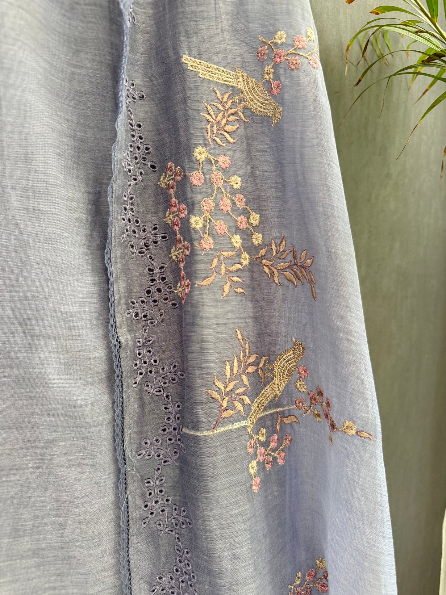 Luxurious Mul chanderi schiffili peacock suit