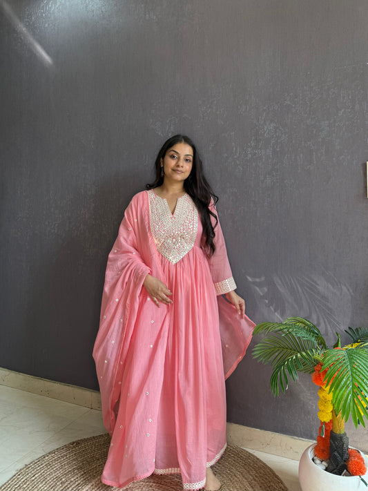 Mal cotton mirror embroidered Anarkali